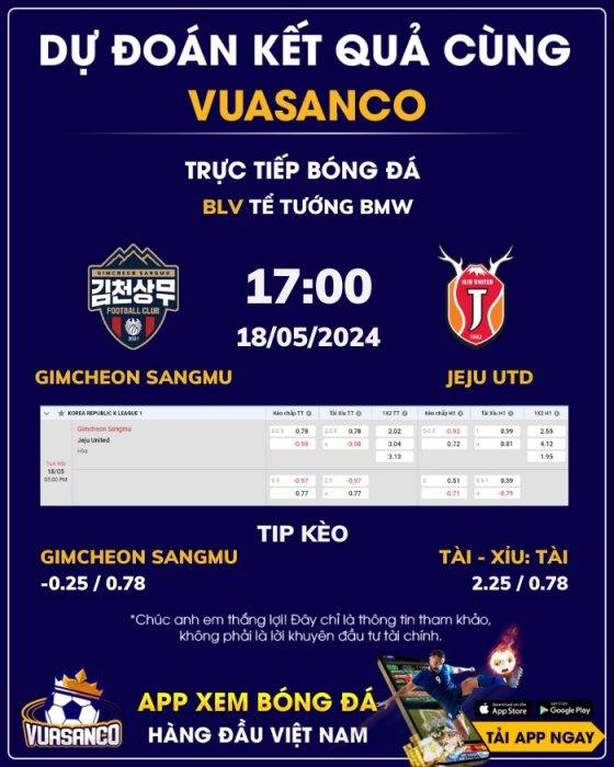 Soi kèo Gimcheon Sangmu vs Jeju Utd – 17h00 – 18/05 – K League 1