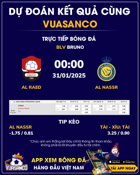 Soi kèo Al Raed vs Al Nassr – 00h00 – 31/01 – VĐQG Ả Rập Xê Út