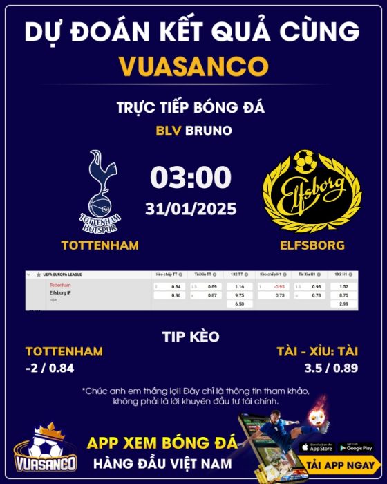 Soi kèo Tottenham vs Elfsborg – 03h00 – 31/01 –  Europa League