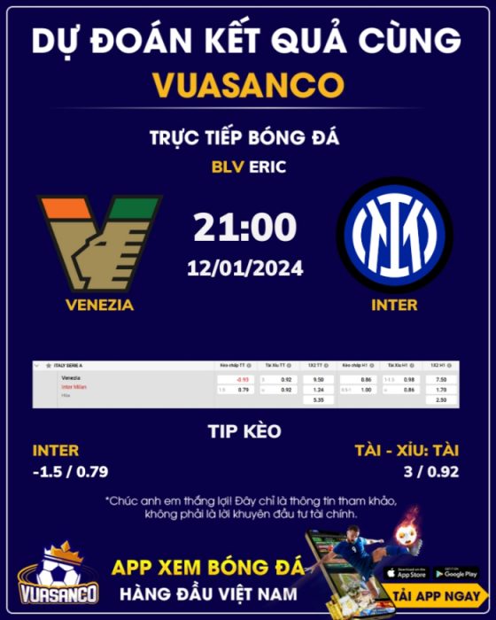 Soi kèo Venezia vs Inter Milan – 21h00 – 12/01 – Serie A