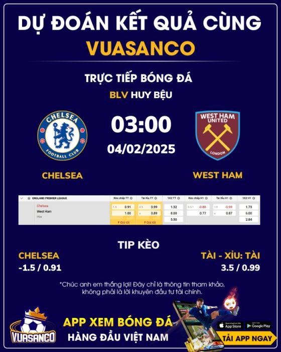 Soi kèo Chelsea vs West Ham – 03h00 – 04/02 – Ngoại hạng Anh