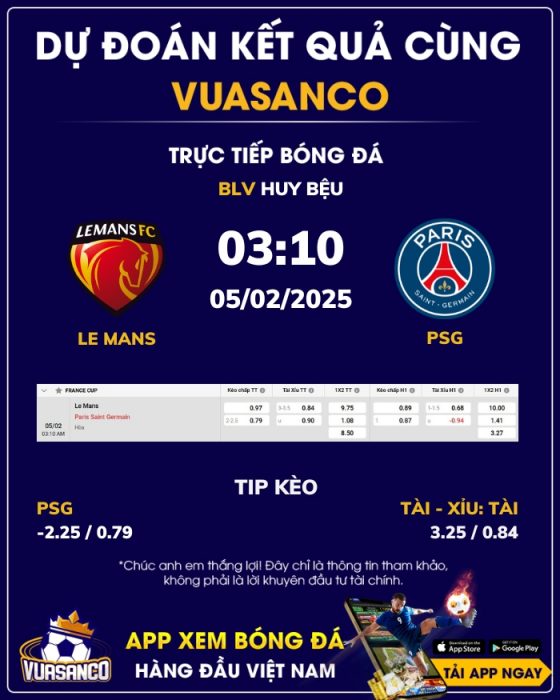 Soi kèo Le Mans vs PSG – 03h10 – 05/02 –  Cúp Pháp